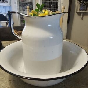 Classic White Enamel Pitcher and Basin Set